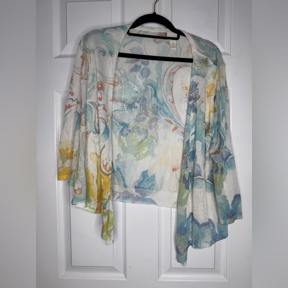 CHICOS‎ Watercolor Paisley Corey Cardigan Lightweight Size 2 (medium) Summer - Picture 3 of 6